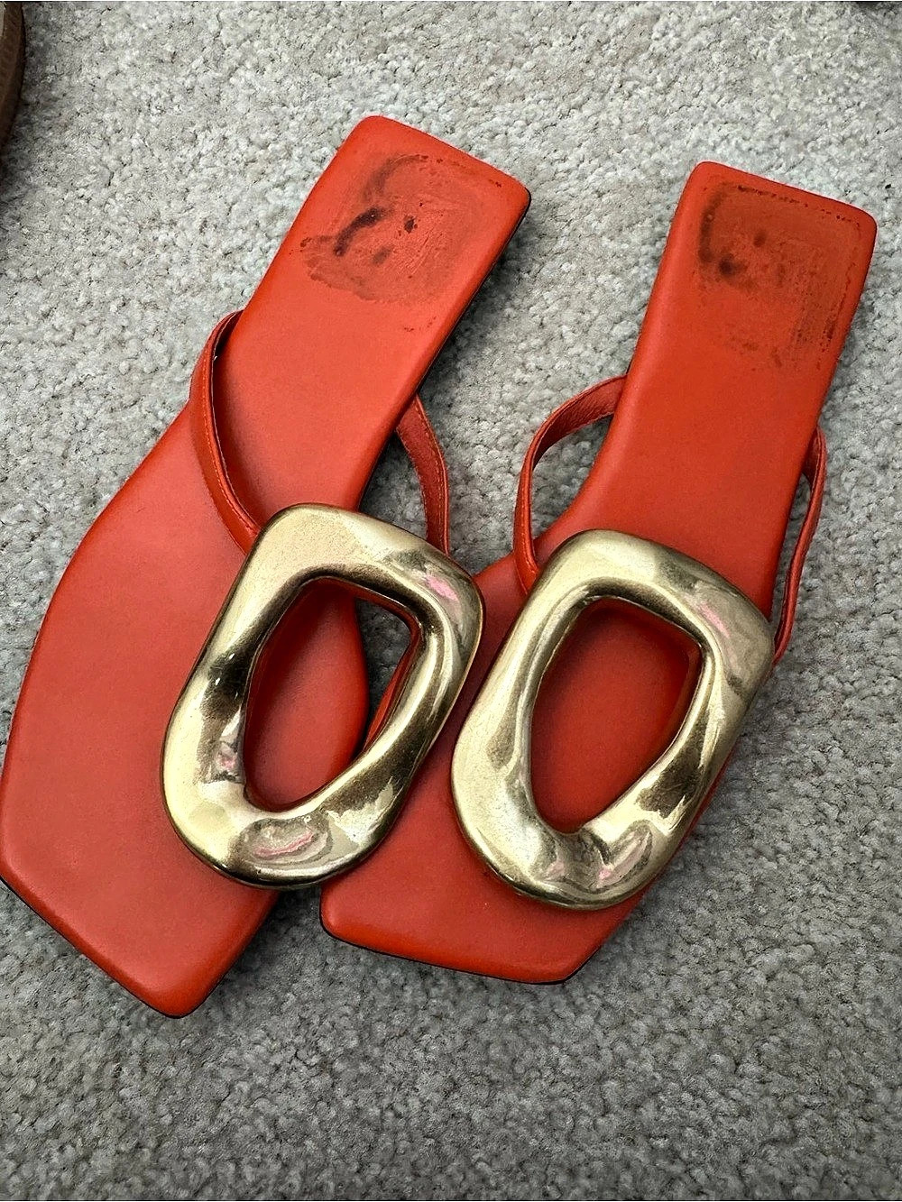 Jeffrey Campbell Gold Buckle Sandals in Orange